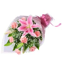 521168 ピンクユリの花束